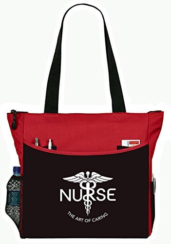 Nurse The Art Of Caring Caduceus Tote Bag Office School Travel Business Personal Organizer - Black &amp; Red