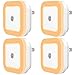 SYCEES Dimmable LED Night Light with Dusk-to-Dawn Sensor for Nursery, Kids Room, Bedroom, Hallway, Stairs, Bathroom, Kitchen, Warm White, Pack of 4