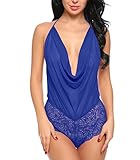 ADORNEVE Women Low Cut Halter Teddy Babydoll Jumpsuit Lingerie Outfits