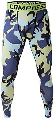 Welen Mens Sport Compression Leggings Base Layer Long Pants Camo Trousers,Blue Yellow,XL (Same as US L)