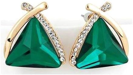 Wedlock Triangle Green Ear Studs Evening Party Faux Rhinestone Earrings for Women