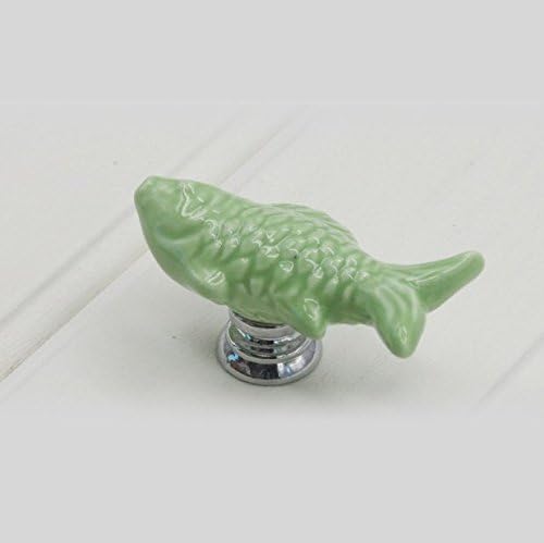 FatColo 6 pcs Ceramic Fish Colorful Cartoon Cute Cabinet Knob Children's Drawer Pull Handle for cabinet,cupboard, drawer (Fish shape / Green)