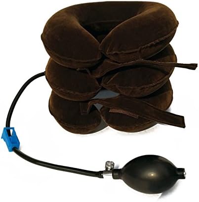 TreasureCorner Inflatable and Adjustable Cervical Neck Traction Pillow - Flannel (Brown)