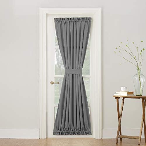 Sun Zero Barrow Energy Efficient Door Panel Curtain with Tie Back, 54" x 72", Gray