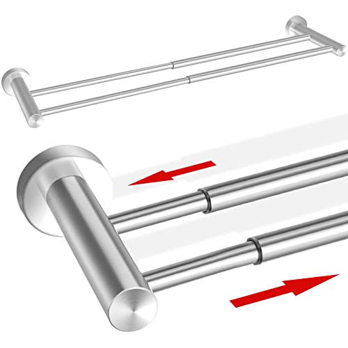 Double Towel Bar for Bathroom, Brushed Nickel Bathroom Towel Bar Adjustable 16 to 24 Inch, Double Towel Racks for Bathroom Stainless Steel, Bath Towel Bars Wall Mounted with Screws - Tesuchan