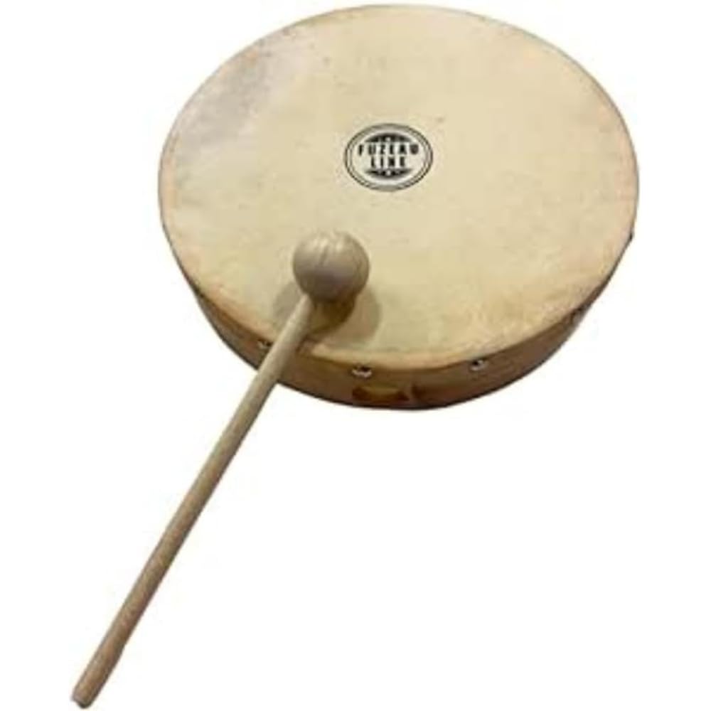 FUZEAU - 70627 - Wooden tambourine - Natural skin Ø 20 cm without earring - Delivered with 1 mallet - Authenticity of the sound guaranteed - From 4 years, beige