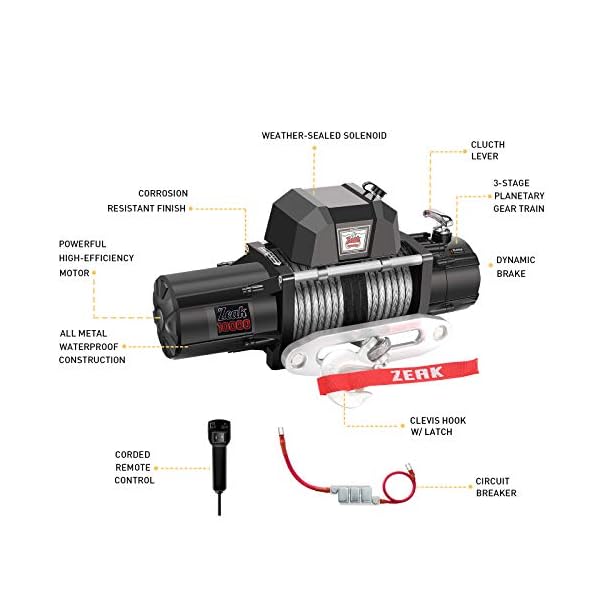 ZEAK 10000lb. Electric Truck Winch Synthetic Rope 12V, for SUV Trailers