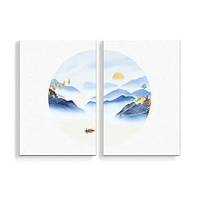 2 Panel Canvas Wall Art Chinese Traditional Landscape Painting Home Wall Decorations for Bedroom Living Room Paintings Canvas Prints Framed - 16"x24" x 2 Panels