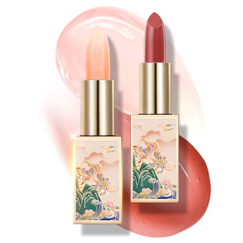 CATKIN Lippenbalsam Natürliche getönte Lippenpflege Classic mit Vitamin E, Spendet Feuchtigkeit für trockene Lippen Lippenpflegestift, 3.5g, 2pcs (01+