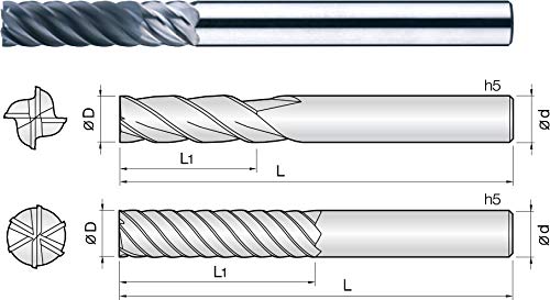 10 mm diameter, VHM radius cutter Helix 30° with diamond coating 4 cutting edges.