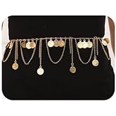 Wiwpar Gold Belly Waist Chain Boho Metal Waist Chain Dress Belts Coin Pendent Tassel Chain Belt Waist Body Jewelry Accessories for Women Bar Prom Party (Gold)