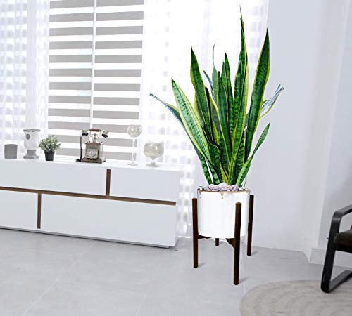 Mid Century Adjustable Plant Stand - Stunning Natural Bamboo - Fits All Widths 8 to 12 inches - 150lb Capacity (Dark Bamboo)