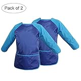 ilovebaby Children's Art Smock, Waterproof, Kids Aprons,Artist Smocks,Painting Apron with Long Sleeves,Ideal for Painting Classroom and Kitchen,Pack of 2,Color Blue