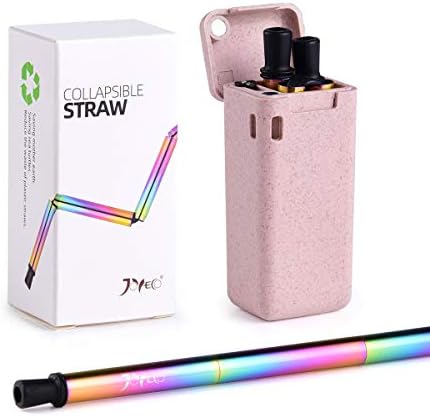 JOYECO Collapsible Metal Straws Reusable Foldable Portable Stainless Steel Straws Drinking with Case Cleaning Brush (1 Pack Pink)