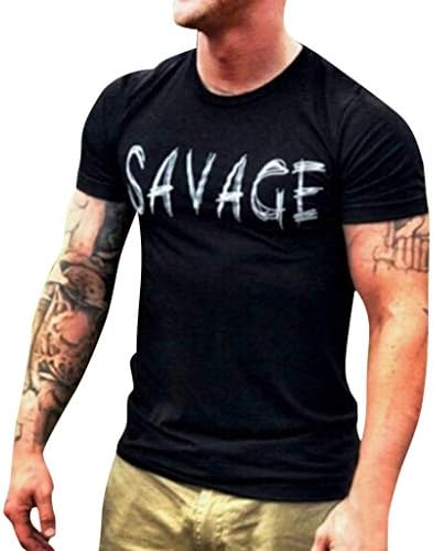 LEXUPA Men's Printing Tees Casual Letter Fashion Shirt Short Sleeve T-Shirt Top Blouse