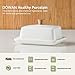 Butter Dish with Lid - Dowan 5.5 Inch Butter Keeper For Counter, Making Spreading Effortless - No-Slip Lid with Handle - Holds 1 Standard Stick - Polished Ceramic Butter Holder in White