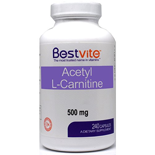 Acetyl L-Carnitine 500mg (240 Capsules) Containing 18% more pure Acetyl L-Carnitine than Acetyl L-Carnitine HCL products, No Fillers, No Stearates