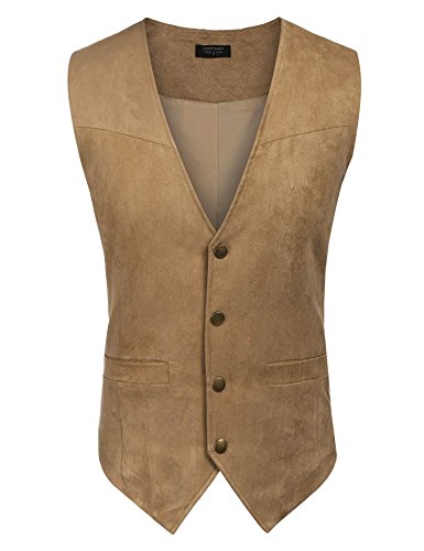 JINIDU Men's Casual Suede Leather Vest Jacket Slim Fit Dress Vest Waistcoat - Thumbnail 2