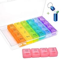 Numola XL Pill Organizer (4 Times a Day), Weekly 7 Day Pill Box, Vitamin Pill Case with Pill Box Keychain, Rainbow Pill Container, BPA Free Travel Pill Box Case