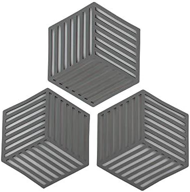 Silicone Trivet Set For Hot Dishes, Table Mats | Bowl Mats | Dish Mats and Coasters Insulated Flexible Durable Non Slip Coasters Hot Pads,Set of 3 (Dark grey)