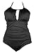 Cocoship Plus Size Solids Ruffle Shuffle Swimsuit One Piece High Neck Keyhole Bodice Monokinis(FBA)