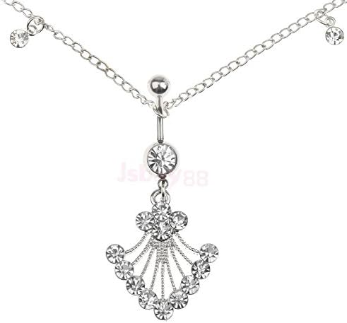 Armyshop Crystal Dangle Chain Belly Bar Navel Ring Button Bar Waist Chain Jewelry Gift (White)