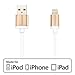 [Apple MFI Certified] Abusun 8 Pin MFI USB Cable 2.4A High Speed Aluminum Lightning Connector and Sync Cable Flat Noodle Cord Design for iPhone 6s Plus/6 plus/ 5s 5c 5, iPad Air,mini 2/3,iPod-Golden