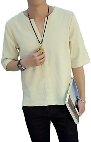 Chinese Wind Men Cotton Linen Summer Short-sleeved T-shirt Tang Suit Retro V-neck T Shirt Male 4 M