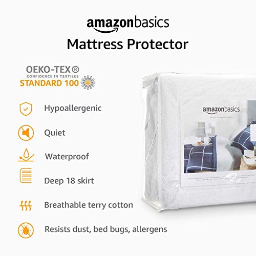 Amazon Basics Hypoallergenic Waterproof Fitted Mattress Protector Cover