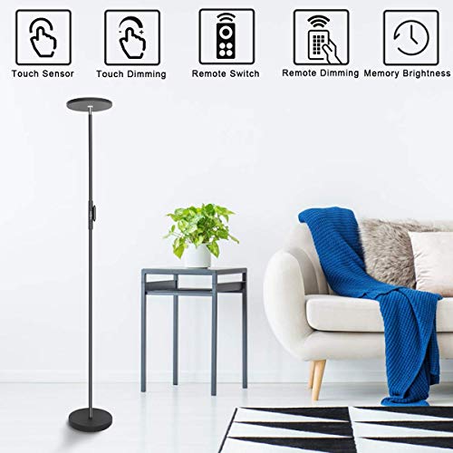 LED Torchiere Floor Lamp 20W with Super Bright Light,Adjustable Tall Standing Pole Light, Remote Control Uplight Floor Lamp for Reading, Living Room, Bedroom, Office (Black) - Thumbnail 2