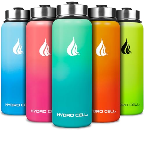 HYDRO CELL Stainless Steel Water Bottle w/Straw & Wide Mouth Lids (64oz 40oz 32oz 24oz 18oz 14oz) - Insulated Sweat Proof Sport Design (Mint/Green - 40oz)