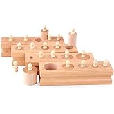 Adena Montessori Wooden Small Cylinders Block, Knobbed Cylinder Socket, Sensorial Educational Tools Preschool Early Learning Toys for Kids, Set of 4, Ages 2+