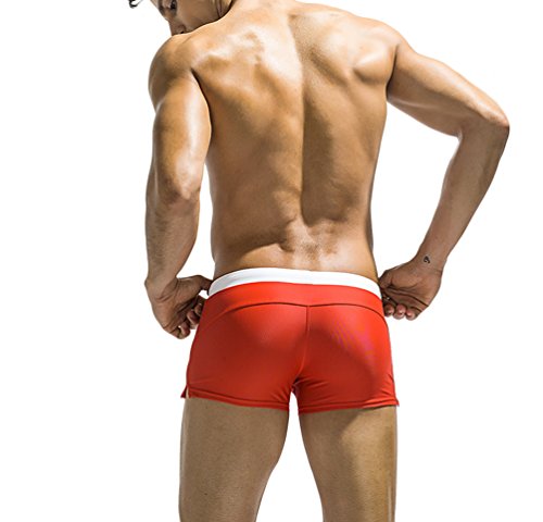 image for WUAMBO Men's Solid Swimming Shorts Fashion Swimwear #6 Red, US M with 