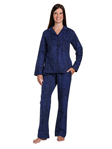 Women's Cotton Flannel Pajama Sleepwear Set - Jutelicious Blue - Large