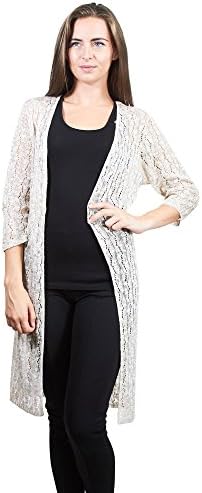 Knit Minded Womens Ladies Marled Pointelle Open Front Long Cardigan Sweater Beige Tan Brown Medium