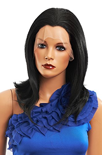 SETPRETTYXG Short Straight Jet Black Heat Resistant Synthetic Lace Front Wigs with Widow‘s Peak