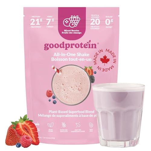 Good Protein Vegan Plant-based Protein Powder 100% Natural, Non-GMO, Dairy-free, Gluten-free, Soy-free, No Added Sugar and Nothing Artificial. Mixed Berries All-in-One Shake 880 grams