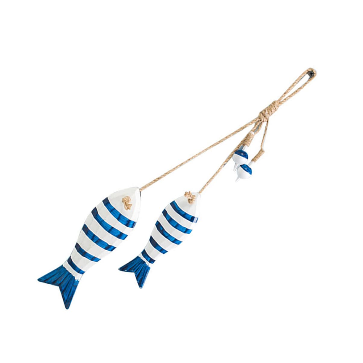 Gogogmee Mediterranean Style Wooden Fish Pendant Blue Small Hanging Adornment for Home Bar Mall Curtain Decoration Nautical Wall Hanging Net Fishnet Decor