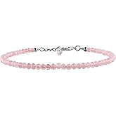 YANARA Natural Bracelet Gemstone Micro Beads Dainty Jewelry for Women, Birthstone, Energy Healing Crystals, Silver Plated Chain 8 inch Birthday Gifts For Her