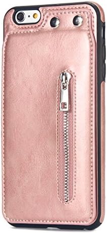 iPhone 6 Plus Wallet Case,iPhone 6S Plus Card Holder Case,Shockproof Leather Case with Credit Card Holder Slot Zipper Pocket Wallet for Apple iPhone 6 Plus/6S Plus 5.5 Inch - Rose Gold