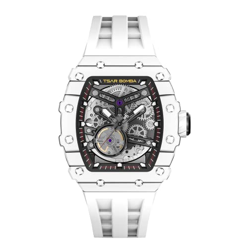 TSAR BOMBA Men's Automatic Watch Skeleton Watch Luxury Barrel Mechanical Watch 50m Waterproof Analog Watch
