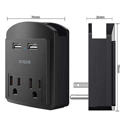 USB Wall Mount,XPLUS 2 USB Charging Ports (2.4A) & 2 AC Outlet Plugs, Surge-protected Power Socket Extender with Topside Phone Holders for iPhone, iPad and Others, ETL Certified - Thumbnail 2