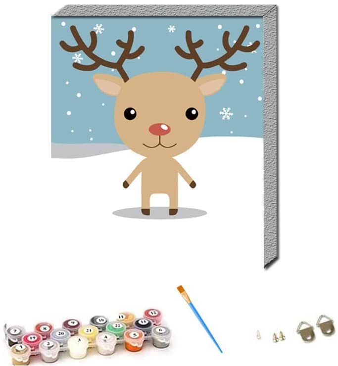 ABEUTY Paint by Numbers for Children Kids, Christmas Sika Deer Animal 25x25 cm Number Painting with Frame