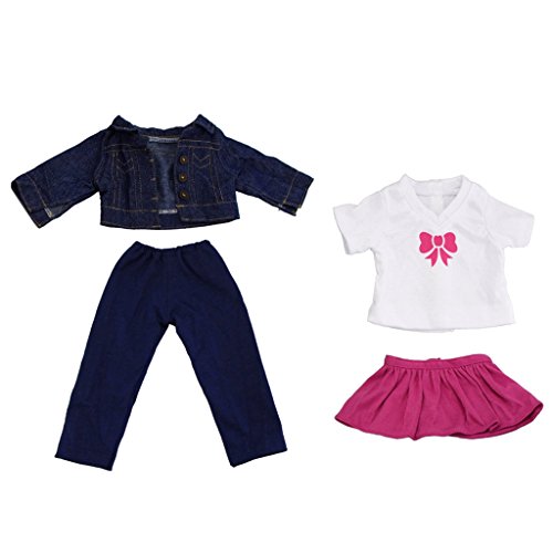 MonkeyJack 4 pieces Jeans Jacket Clothes For 18'' American Girl Doll Our Generation My Life Doll Shirt Tops W/ Outfits Dress Trousers Doll Accessories