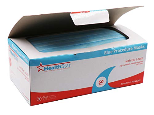 Healthstar Surgical Procedure Face Mask with Elastic Ear Loop (50 Pack) | Disposable, Comfortable and Breathable for Medical, Dental, Allergen, Pollen, Dust, Antiviral, Flu, Germ Prevention (Blue) - Thumbnail 2