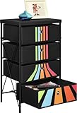 Kids Toy Organizer with 4 Drawers - Fabric Storage Bins, Black with Retro Stripes (Kitchen)