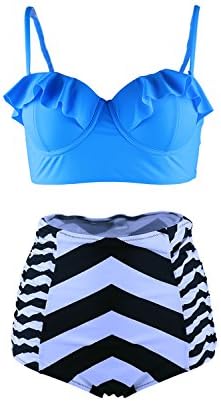 Gotswim Womens High Waisted Floral Bikini Set Retro Flounce Falbala Bathing Suit