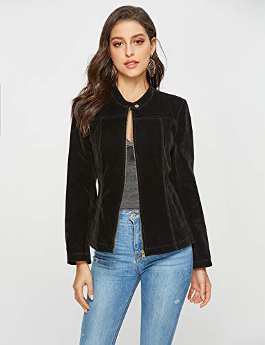 Escalier Women's Suede Jacket Zipper Moto Biker Faux Leather Coat Black L - Thumbnail 5
