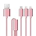 Multi Charger, 3 in 1 Nylon Braided Dual Lightning & Micro USB Cable for iPhone 6 6 Plus 5 5s 5c, iPad Air, iPod Pro, Sumsung, HTC, Nokia, Motorola, Blackberry, Tablets (Rose)