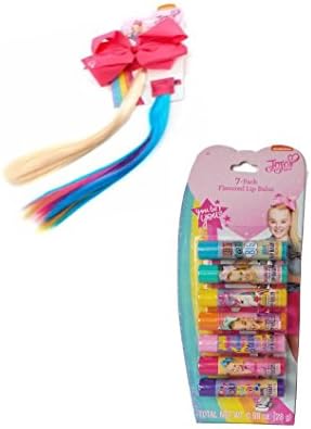 Jojo Siwa Flavored Lip Balm and JoJo Siwa Pink Bow with Blonde/Rainbow Interchangeable Faux Hair Ponytail
